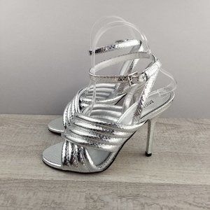 Michael by Michael Kors Royce Women Size 5.5 Ankle Strap Stiletto Sandals Silver